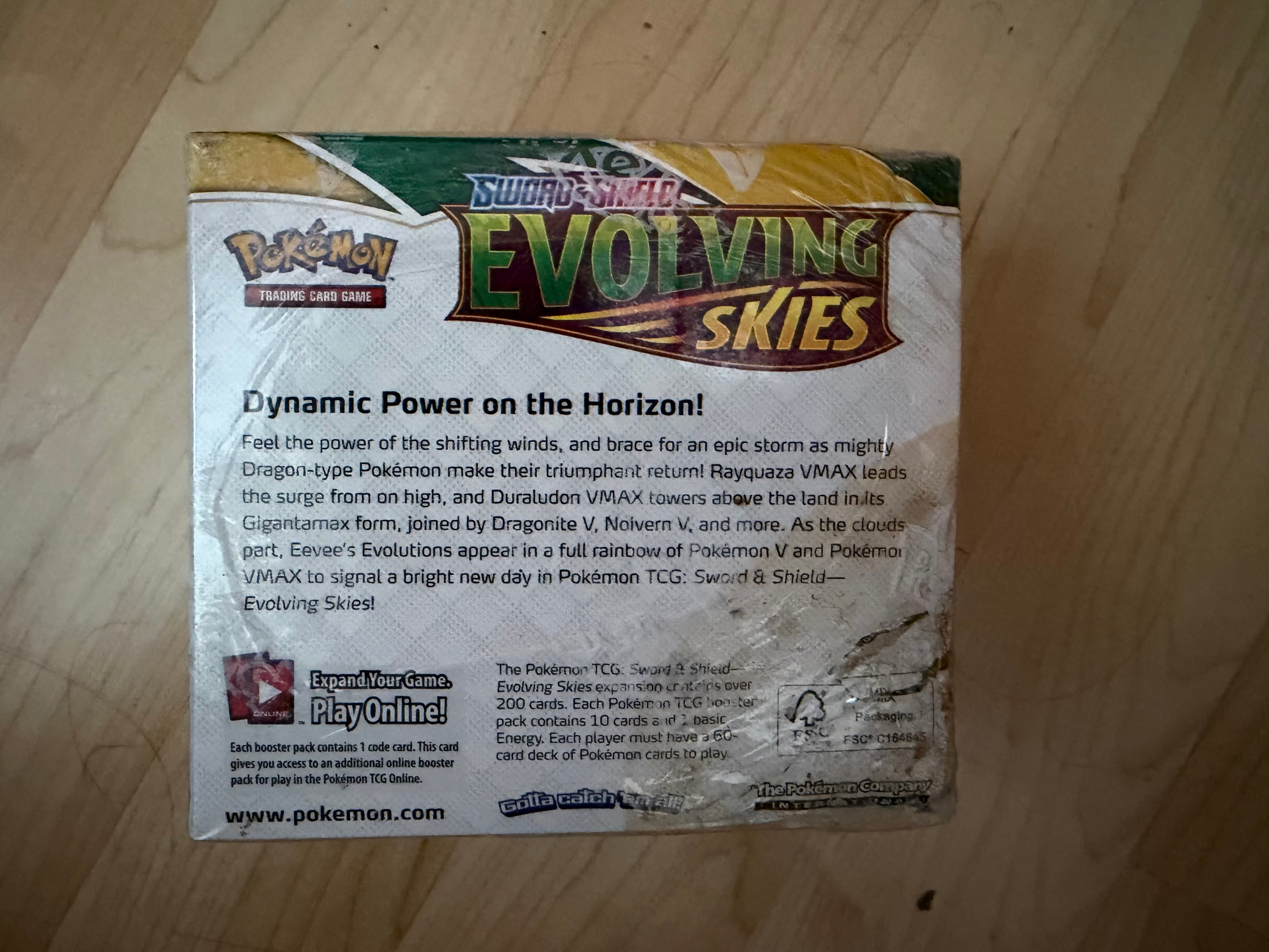 Damaged Pokemon Card Booster Box of Evolving Skies
