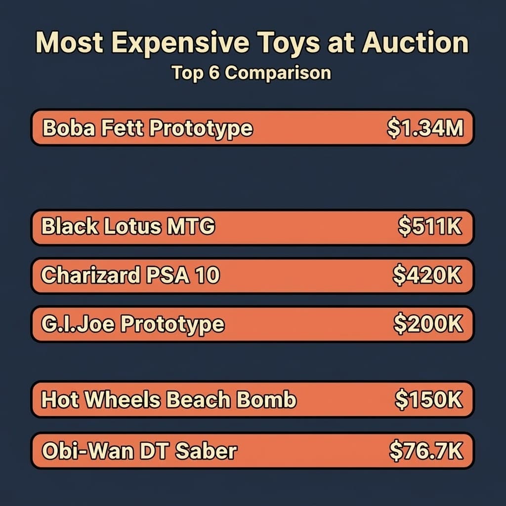 Bar chart comparing the six most expensive toys ever sold at auction